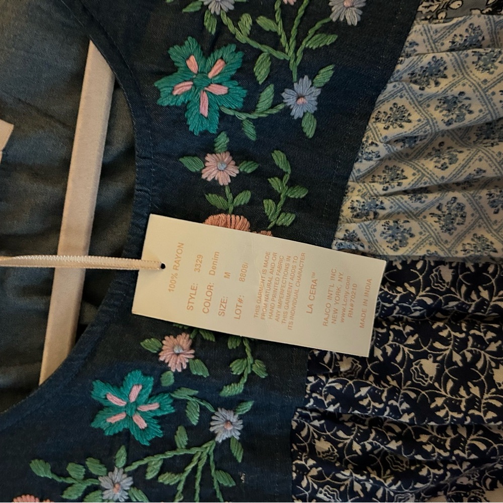 La Cera | Rayon Denim Embroidered Top - Picture 3 of 4